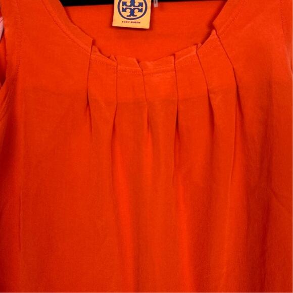 Tory Burch Womens 6 Orange Silk Sleeveless Pleated Designer Dress Blouse Top - Picture 6 of 6